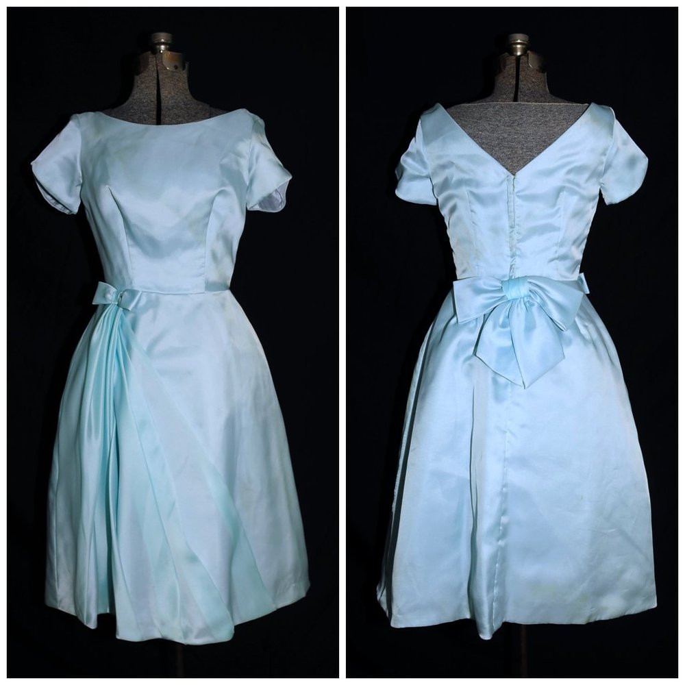 VTG 60's Pastel Turquoise Blue Party Prom Dress - Picture 10 of 14
